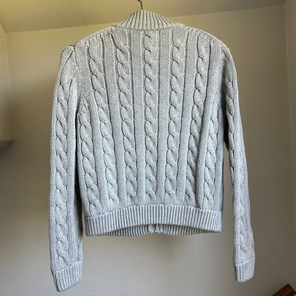 Wyeth Cable Knit Zip Cardigan Sweater Cotton Fisherman Gray Minimalist Mock Neck - Picture 8 of 11